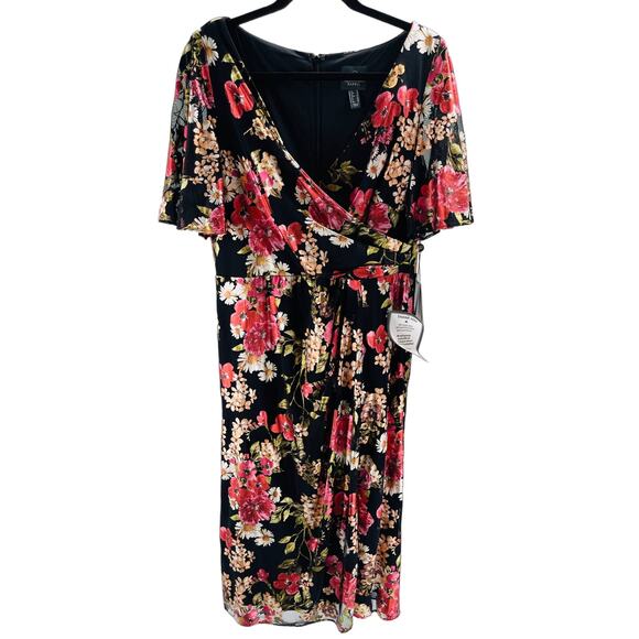 ADRIANNA PAPPEL 14 1X PLUS black floral mother of the bride midi dress NWT b85 - Picture 2 of 8